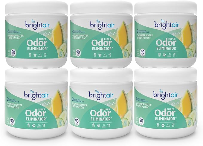 Bright Air 14 oz. Super Odor Eliminator For Medium-Size Spaces Cucumber Water &amp Fresh Melon Scent Case of 6 Odor Eliminator &amp Air Freshener Natural Essential Oils Lasts Up to 90 Days Eac