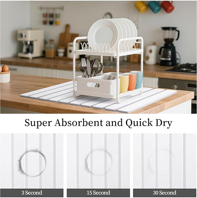 Stone Dish Drying Mat for Kitchen Counter 24x16 Inch Foldable Diatomaceous Earth Drying Mat for Kitchen Quick-drying Super Absorbent Heat-resistant for Sinks Cups Cutlery