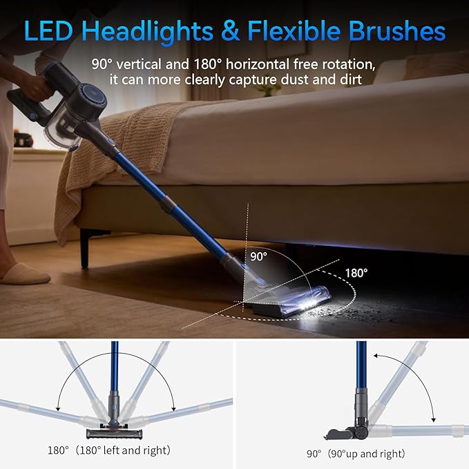 BlueEpic Cordless Vacuum Cleaner 45KPA 45Mins Rechargeable Vacuum Cordless Stick Vacuum with 2 Adjustable Modes Handheld Vacuum for Home/Pet Hair/Carpet/Floor