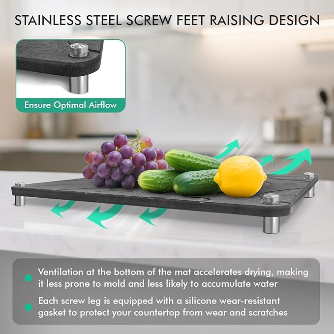 Stone Drying Mat For Kitchen Counter Superb Absorbent Diatomaceous Earth Mats with Non-Slip Feet Quick Dry Stone Dish Drying Pad Dish Pad Multi-Purpose(Flow Line-DarkGrey 15.7 x 11.8)