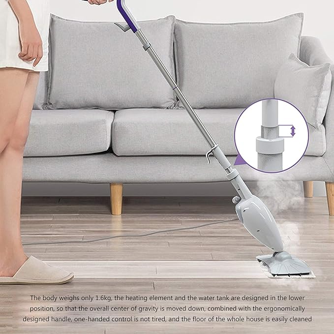 Steam Mop High-Temperature Cleaning Sweeping and Mopping Two-in-One Rechargeable Scrubbing Mop with 2 Washable Microfiber Mop Pads White (White)