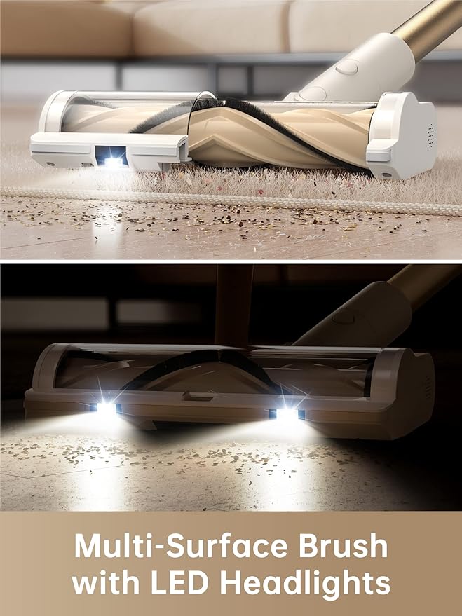 DREAME Cordless Stick Vacuum Cleaner for Home Powerful 120AW Suction with Anti-Tangle Brush LED Headlights Five-Layer Filtration Up to 60 Mins Handheld Vacuum Deep Clean Hair Hard Floor Carpet