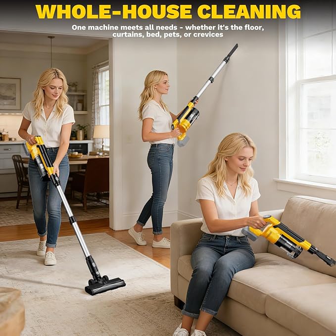 Cordless Vacuum Cleaner Compatible with DeWalt 20V Battery 8-in-1 Stick Vacuum with Pet Brush 35KPA Suction 350W Brushless Motor Smart Touchscreen for Carpet Floor Car (Battery Not Included)