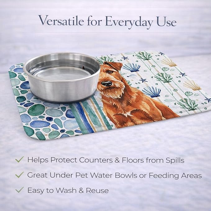 Caroline's Treasures Irish Terrier Coastal Sea Glass Dish Drying Mat Absorbent Dish Drying Mat Pad for Kitchen Counter Dish Drainer Mat for Countertop 14 x 21 Multicolor