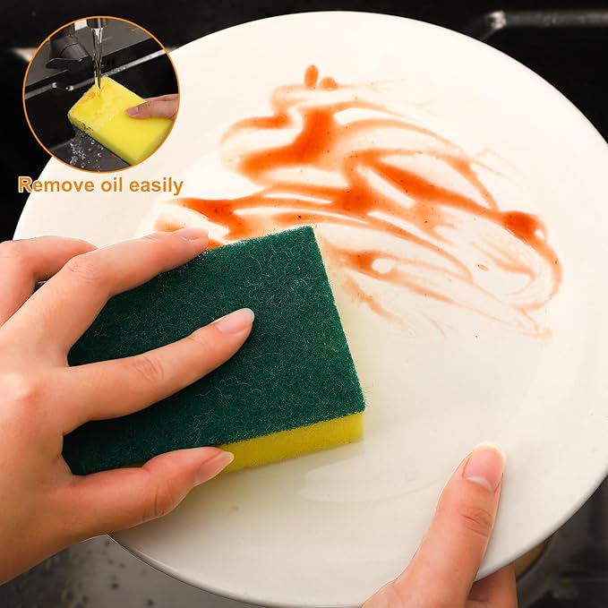 50 Pcs Individually Wrapped Sponges Uncompressed Non Scratch Scrouing Sponges for Household Cleaning Dishes Kitchen Airbnb Apartment Car Bike Green
