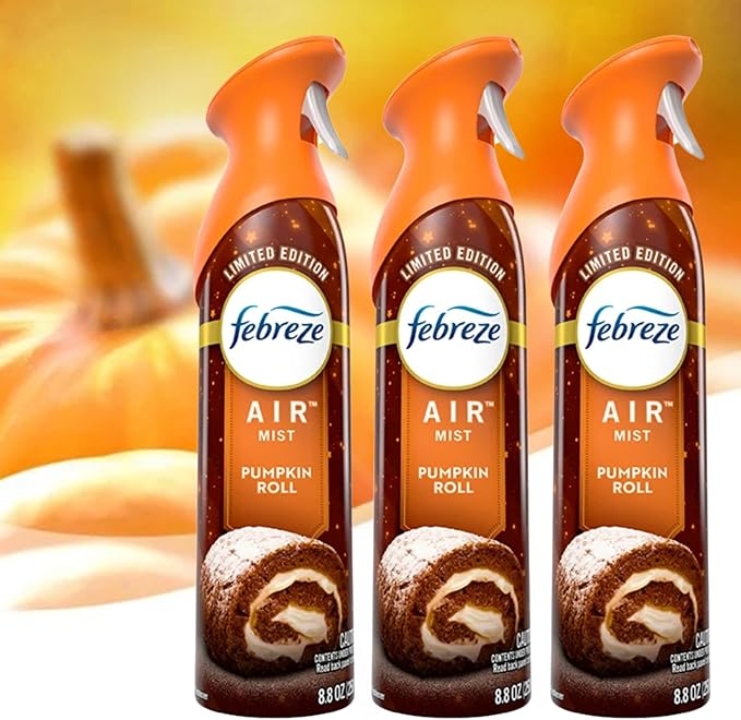 Febreeze Air Effects Air Freshner Limited Edition Fall Fresh Scents Winter Fresh Scents 3-pack of spray (Pumpkin Roll)