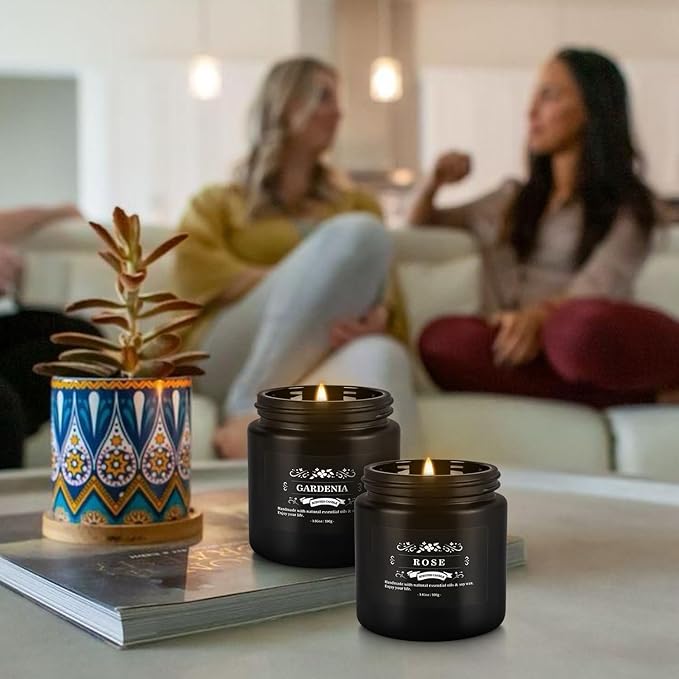 Scented Candle Set 12 PackBlack Candle for Home Scented Odor Eliminating Stress Relief Long Lasting Soy Wax Gift Set