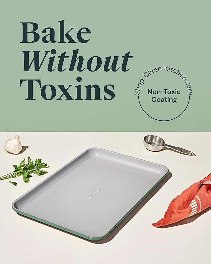 Caraway Non-Stick Ceramic Baking Sheet - Naturally Slick Ceramic Coating - Non-Toxic PTFE &amp PFOA Free - Perfect for Baking Roasting and More - Medium (15 x 10) - Sage