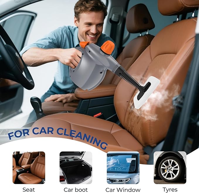 LABIGO Steam Cleaner Pressurized Handheld 13pcs Multi-Purpose Natural Deep Cleaning Steamer Portable Steamer for Cleaning Home Grout Kitchen Car Window Upholstery Bathroom and Clothes Gray