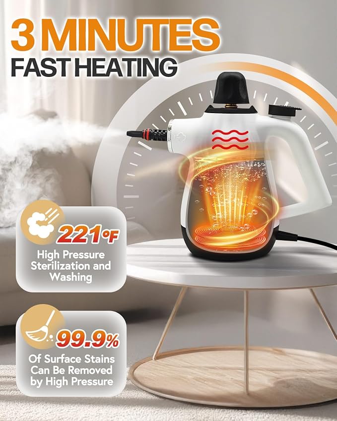 Handheld Steam Cleaner for Home Pressurized Deep Cleaning Steamer for Cleaning for All Surfaces with 9 Accessories Multipurpose Steam Cleaners for Grout Steam Cleaner Tile Kitchen Bathroom