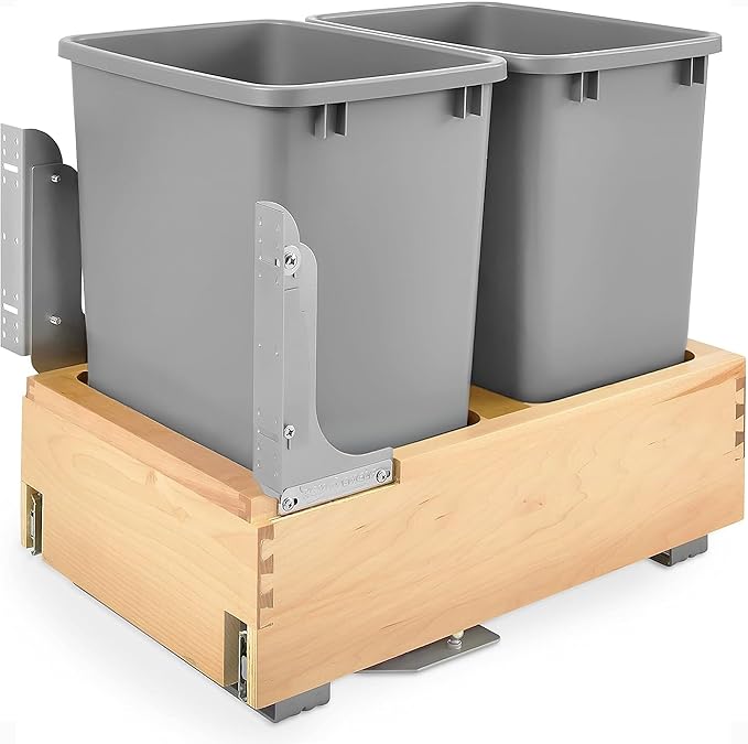 Rev-A-Shelf 35 Qt Bottom Mount Double Pullout Under Cabinet Kitchen Trash Cans w/Soft-Close 150 Pound Rated Full-Extension Slides Gray 4WCBM-18DM-2 – Container Bins for Waste Management