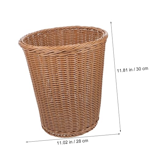 Rust-Resistant Iron Trash Can Woven Rattan Imitation Wastebasket Decorative Round Waste Bin for Office Home and Bedroom Handcrafted Design No Lid