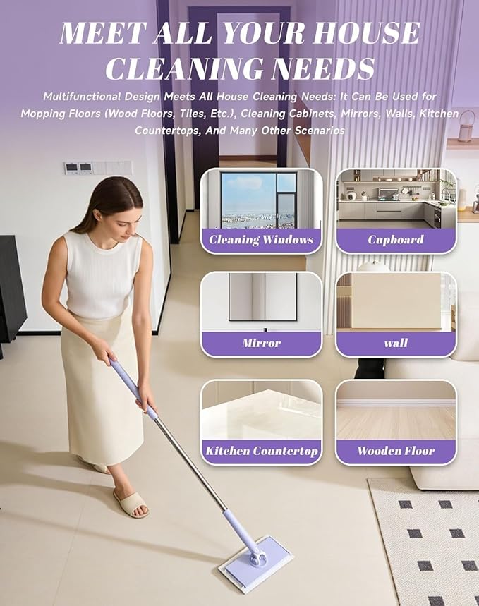 Snap Grip Mini Mop Convenient Cloth Changing Mini Mop Retractable Gap Dust Cleaner Flat Mops with Locking Head &amp Sweeping Cloths 40inch Handle for Multi-Surface No Wash(Purple 70cm)