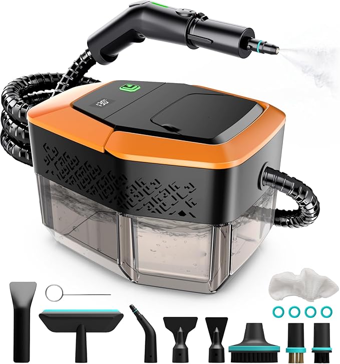 Steam Cleaner 3-Level Adjustable Handle 15s Heat-Up Steamer for Cleaning With 1.8L Large Tank Dry Burn Protection Handheld Steam Cleaner for Home Bathroom Tile GroutCar with 12pcs Accessories