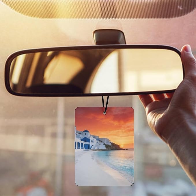 5PCS Car Air Freshener Hanging Personalized Double Sided White Coastal Town Car Fresheners Long Lasting New Cars Scents Cute Automotive Freshies for Closets Drawers (tea)