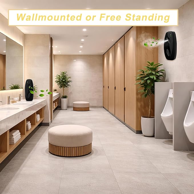 (2-pack) Automatic Air Freshener Spray Dispenser Wall Mounted or Freestanding Sprayer Holder Multiple Time Settings Commercial and Hotel Bathroom Office etc (Black BT)