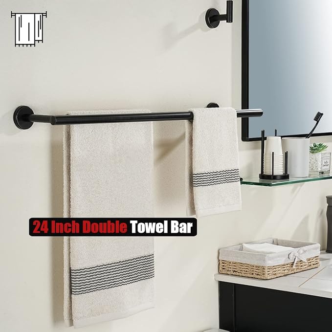 JQK Double Towel Bar Oil Rubbed Bronze 27 Inch 304 Stainless Steel Thicken 0.8mm Bath Towel Rack for Bathroom Towel Holder Wall Mount ORB Useable Length 24 Inch 2 Pack TB100L24-ORB-P2