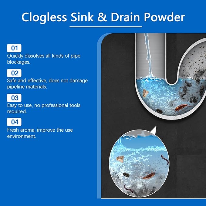 Drain Unclogger &amp Cleaner - Fast Acting Eco-Friendly Formula for Grease Food Residue &amp Clogs - Safe for All Pipes - Easy to Use - Long-Lasting Solution(15PCS)