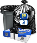55 Gallon Trash Bags 2 Mil Large Garbage Bags for Rubbermaid Brute 44-55 Gallon Trash Cans 38x58 Black Trash Can Liners Pack of 100