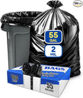 55 Gallon Trash Bags for Round and Square Rubbermaid Brute 32-55 gallon Trash Cans 38 x 58 Large Waste Container Durable Garbage Trash Can Liners 2 Mil Black (Pack of 100)
