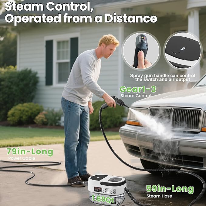 Handheld Steam Cleaner for Home 2500W High Pressure Steam Cleaner for Car Detailing 3 Steam Levels 1600Ml Tank High Heat Steamer for Bed Bugs Couch Furniture Kitchen Bathroom Floors