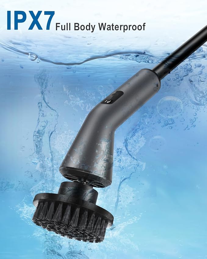 Electric Spin Scrubber -[Upgraded Version] [IPX7 Waterproof] Bathroom Scrubber Electric with 7 Brush Heads 2 Speed 400 RPM Power Scrubber with Detachable Long Handle for Bathroom Home
