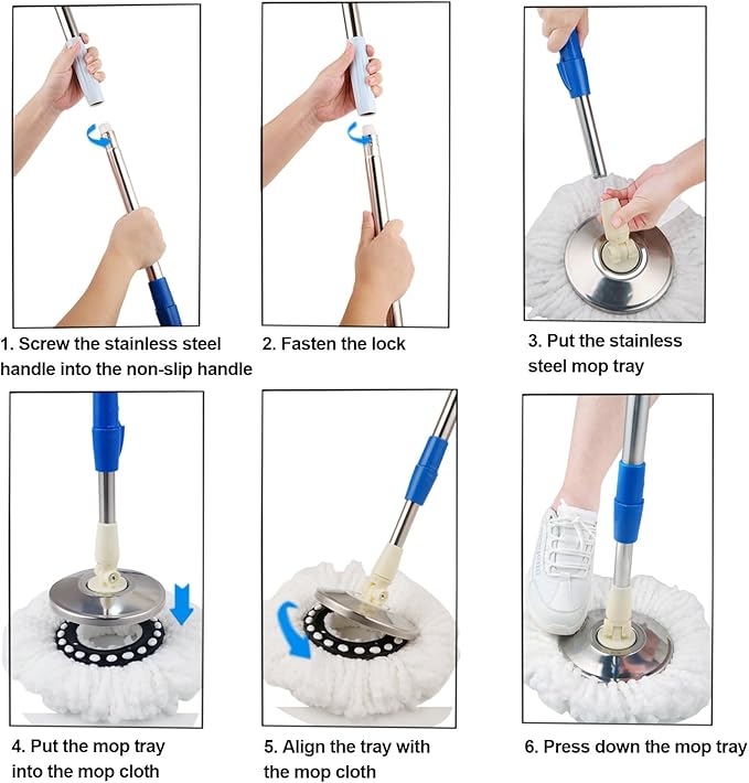 Spin Mop and Bucket with Wringer Set 360° Spinning Mop Bucket System with 3 Microfiber Mop Replacement Heads and 61 Stainless Steel Adjustable Handle for Floor Cleaning (20QT)