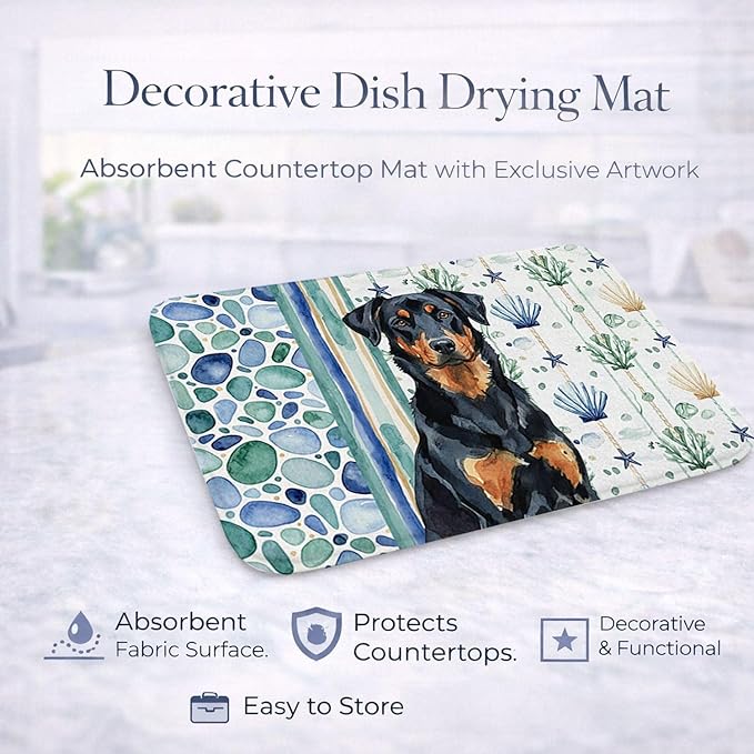 Caroline's Treasures Beauceron Coastal Sea Glass Dish Drying Mat Absorbent Dish Drying Mat Pad for Kitchen Counter Dish Drainer Mat for Countertop 14 x 21 Multicolor