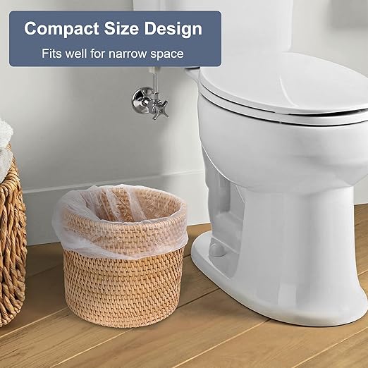Sumnacon Mini Wicker Trash Can Cute Round Waste Basket for Bedroom Desktop Natural Rattan Trash Can for BathroomOfficeKitchen Versatile Woven Trash Cans for Paper WastePlantFlower