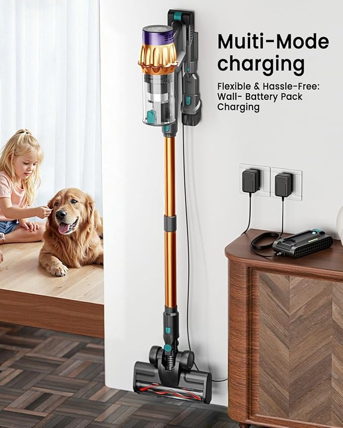 Cordless Vacuum Cleaner 650W 55KPA 60 Mins Vacuum Cleaners for Home Powerful Stick Vacuum Green Light Anti-Tangle &amp Sofa Brush Rechargeable Wireless Vacuum for Pet Hair/Carpet/Hardwood FloorGol