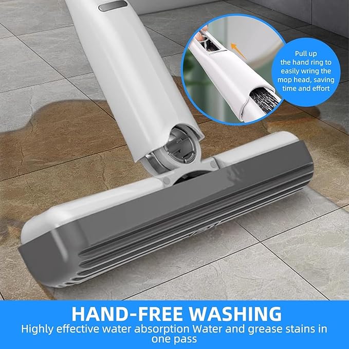 Mini mop - Portable Squeeze mop Spray mop with 1 Super Absorbent Sponge Head with Strong Water Absorption Suitable for Desktop and Small Space