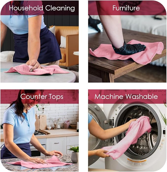 Avalon Towels Microfiber Cleaning Cloths (Value Pack of 48) - Size 16 x 16 Inches Highly Absorbent Cleaning Rags Lint Free Reusable and Washable Microfiber Towels for Cars