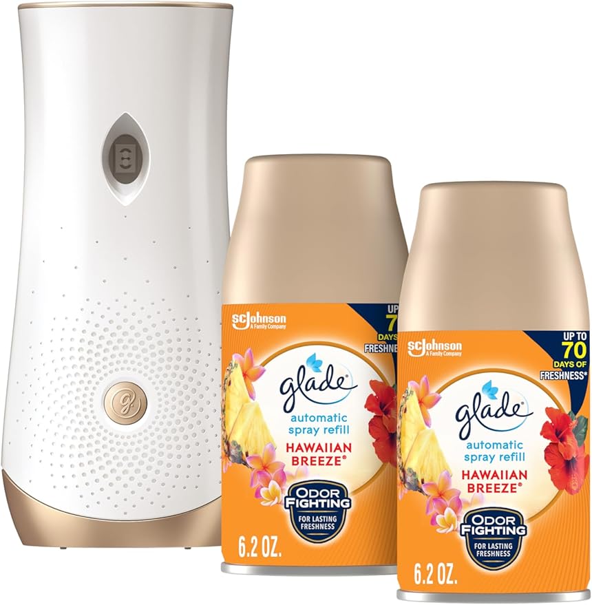 Glade Automatic Spray Refill and Holder Kit Air Freshener for Home and Bathroom Hawaiian Breeze 6.2 Oz 2 Count