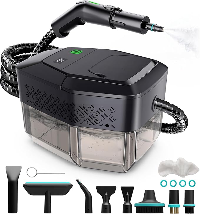 Steam Cleaner 3-Level Adjustable Handle 15s Heat-Up Steamer for Cleaning With 1.8L Large Tank Dry Burn Protection Handheld Steam Cleaner for Home Bathrooms TileGroutCar with 12pcs Accessories