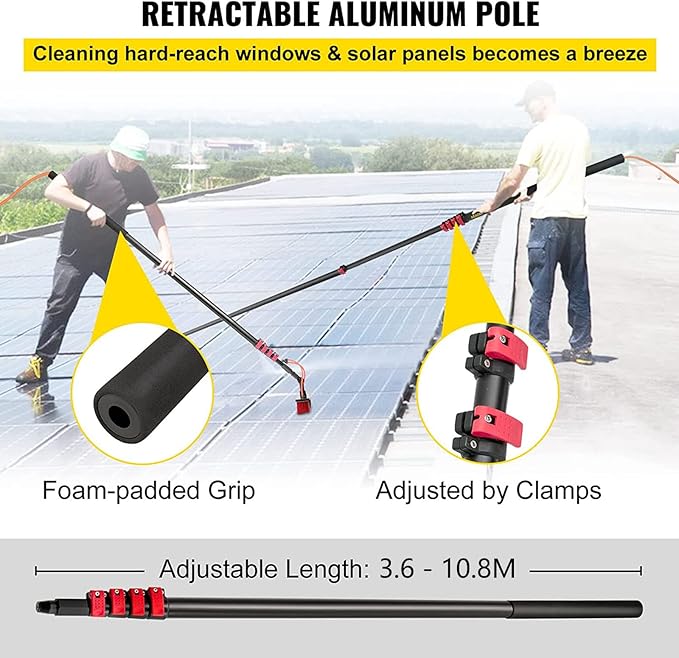 3.6-10.8M Window Cleaning Pole Water Fed Pole Kit Telescopic Brush Extendable Window Squeegee Washer Roof Cleaner Glass Outdoor Solar Panel (6M)