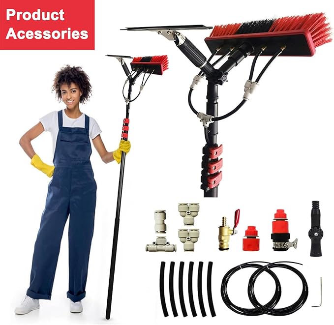 Window Cleaning Brush Poles Kit Water Fed Poles Brush Kit Solar Panel Cleaning Brush Telescopic Rod High Altitude Cleaning Telescopic Brush9m/30ft