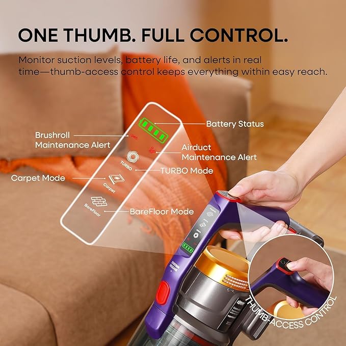 KIPMAX Cordless Vacuum Cleaner 50KPa 550W Stick Vacuum for Home 70Mins Anti-Tangled Vacuum Cleaner for Pet Hair/Carpet/Floor Self-Standing Vacuum with Rechargeable Battery LED Display&ampAromathe