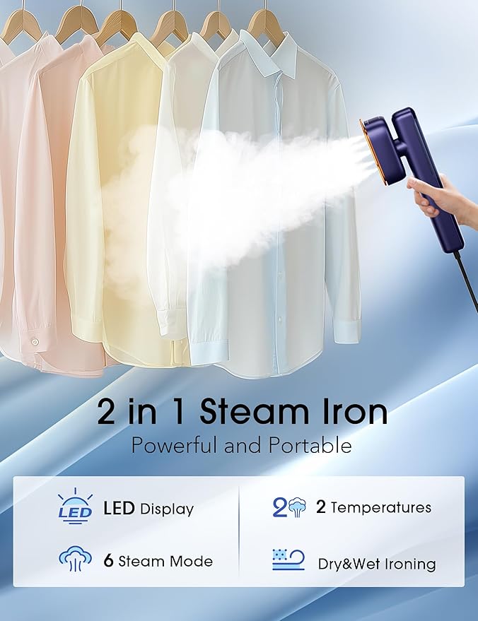 Sundu Steam Iron for Clothes with Rapid Heating Ceramic Coated Soleplate 1500W with Precise Thermostat Dial Self-Cleaning Auto-Off 15.21oz Water Tank for Home Clothes Ironing Use