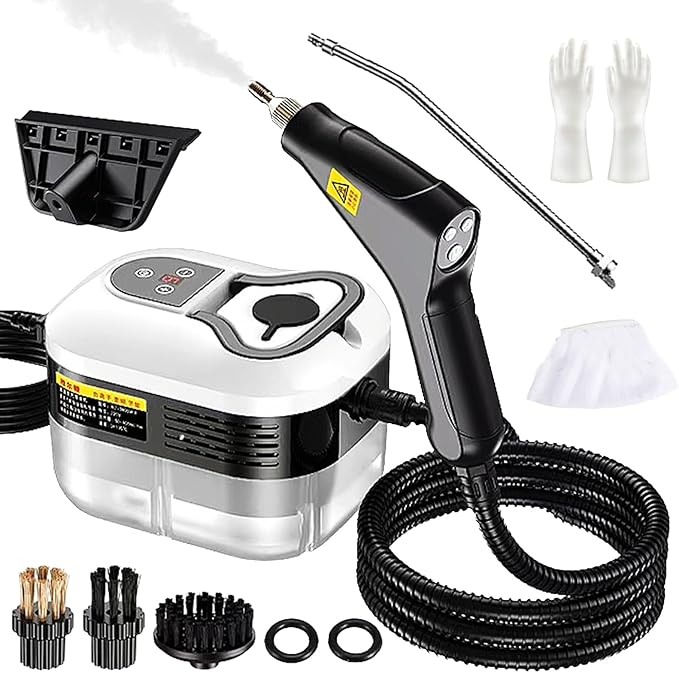 15s Fast Heating Steam Cleaner 6 Adjustable Levels1.2L Large Capacity2500W High Pressure Steam Cleaner with 5 Brush HeadsGlovesHandheld Steamer for Home Tile Floor Couch Cleaning