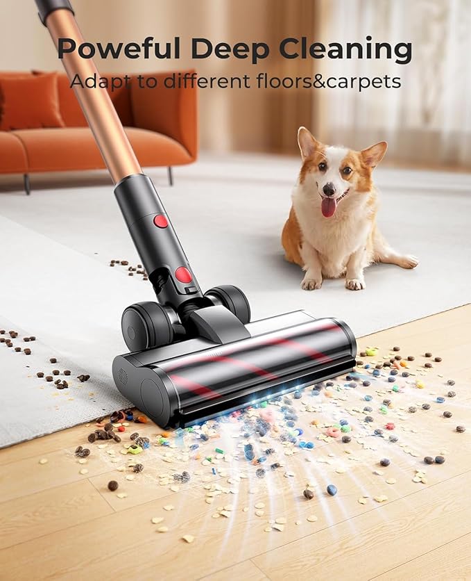 Cordless Vacuum Cleaner 550W/45Kpa Stick Vacuum Cleaners 60 Mins Max Runtime with Charging Dock Self-Standing Handheld Vacuum with Touch Display 6-in-1 Vacuum Cleaner for Carpet/Hard Floor/Pet Hair