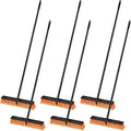 Zhehao 6 Pack 18 Inches Push Broom Outdoor Multi Surface Garden Brush Broom with Adjustable 63 Long Handle for Deck Driveway Patio Warehouse Garage Yard Concrete Floor Cleaning (Orange)
