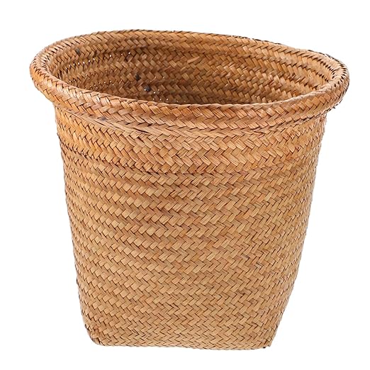 Straw Woven Wastebasket Medium Size Handwoven Straw Rubbish Container Home Trash Can Office Waste Holder for Bedroom and Living Room Storage Random Color Random Color