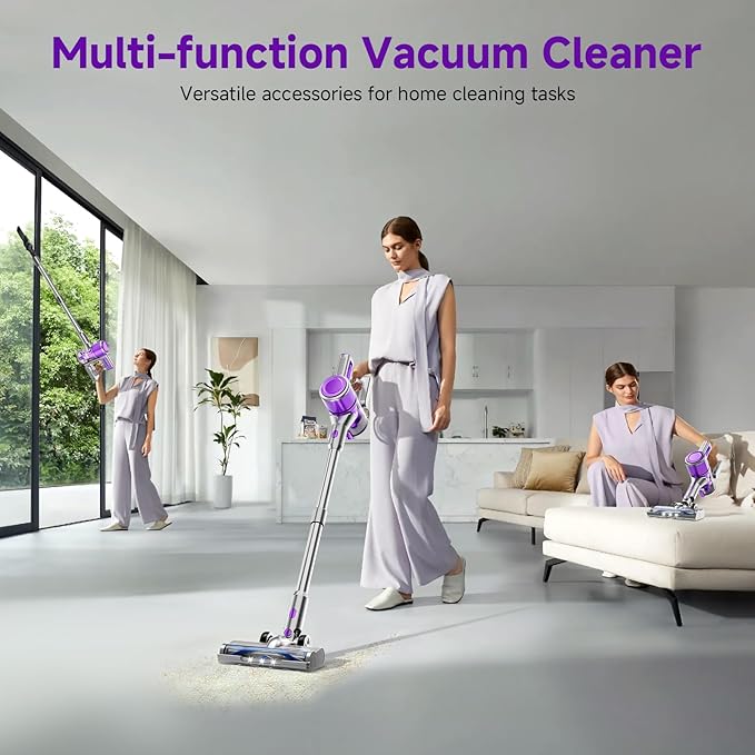 Cordless Vacuum Cleaner 38Kpa Vacuum Cleaners for Home 60Mins Lightweight Stick Vacuum with LED Display Anti-Tangle &amp Wall Mount  8 in 1 Lightweight Vacuum for Hard Floors Carpet Pet Hair Pur