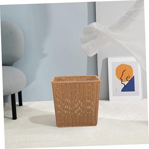 OUNONA Nordic Style Woven Trash Can Space-Saving Garbage Bin for Bathroom Kitchen No Lid Decorative Waste Basket for Home Office Compact Design