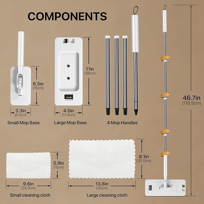 Large Lazy Mop 2-in-1 Convertible Mini Mop Universal Scrubbing Cloths All-Purpose Cleaning Tool for Tile Hardwood Marble Floors Walls &amp Ceilings