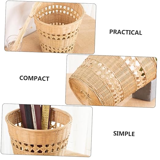 Rustic Style Woven Trash Storage Basket Multifunctional Wastebasket for Bedroom Office Sundries Organizer