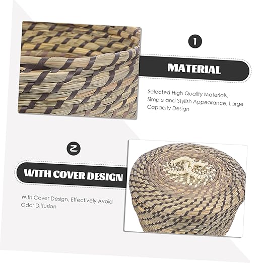 Happyyami Office Waste Basket Under Desk Trash Can Lid Woven Basket Small Trash Can Rustic Design