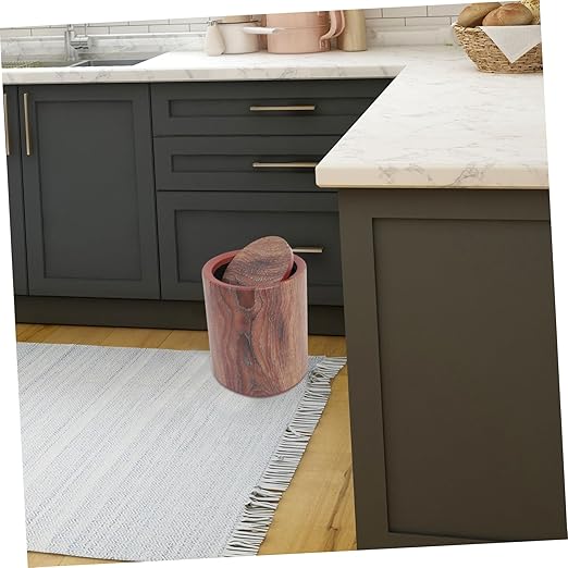 PRETYZOOM Wooden Kitchen Trash Can Flip Lid Covered Garbage Bin Decorative Wastebasket for Home Office Imitation Wood Finish Easy Maintenance