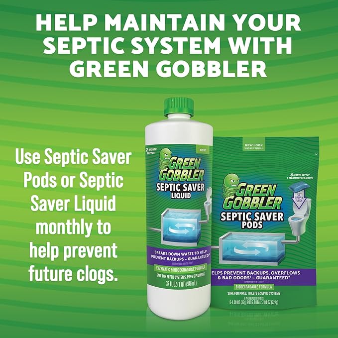 Green Gobbler EMERGENCY Septic Sludge Remover - Septic Tank Clog Remover Treatment for Clogs Back-Ups &amp Foul Odors and Overflow Prevention - 1 Gallon