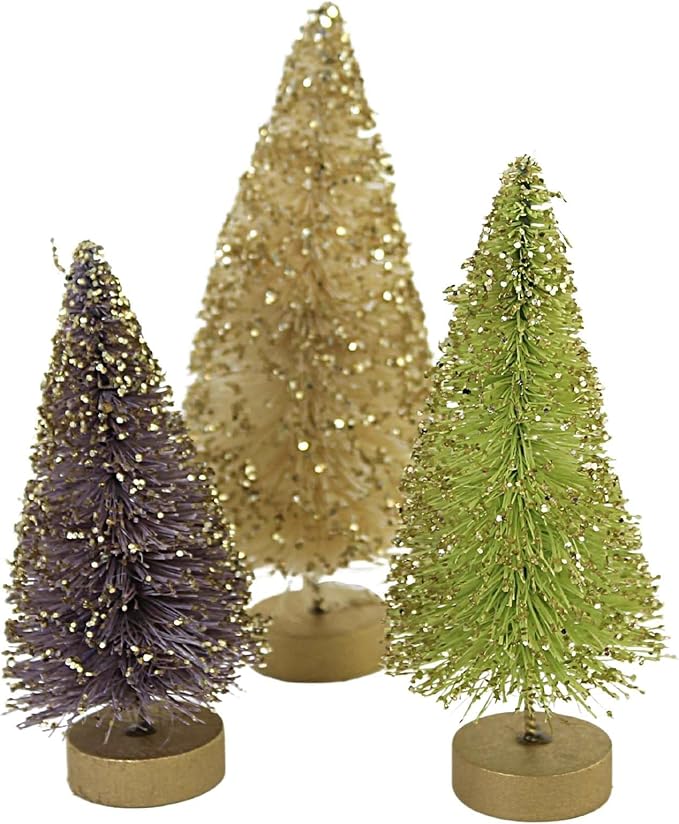 Bethany Lowe Designs Pastel Rainbow Bottle Brush Forest Retro Easter Decor Set of 7